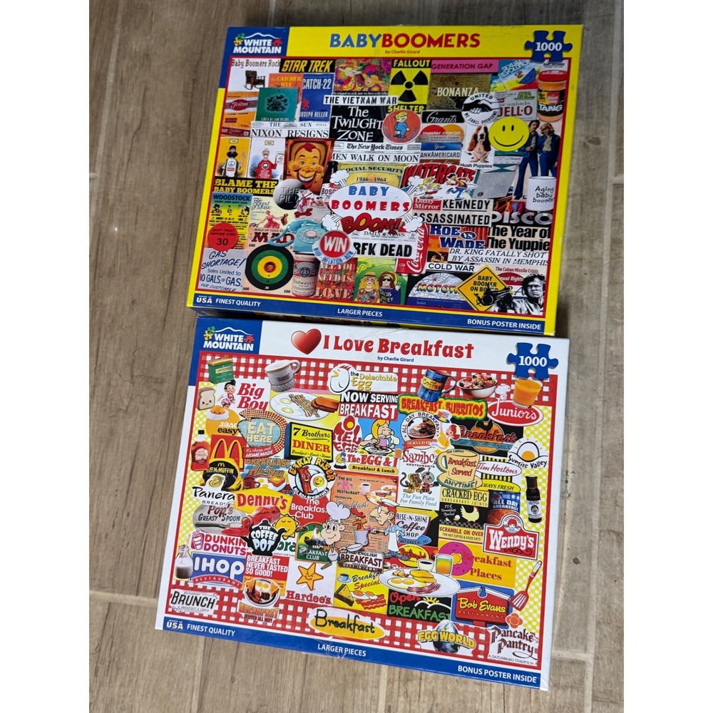 White Mountain 2 Jigsaw Puzzles 1000 pc Baby Boomers Breakfast puzzle Open boxes